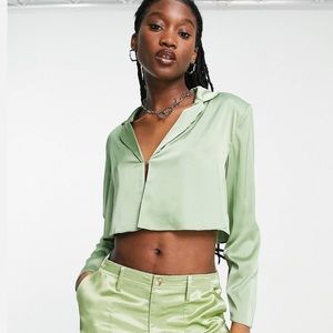 NWT Signature8 cropped satin shirt/blazer